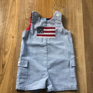 Baby boy Seersucker American flag Overalls